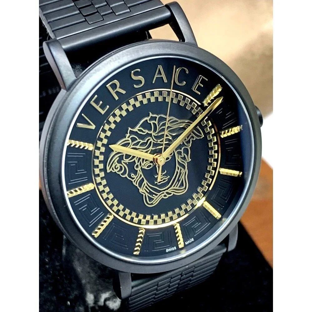 Versace Men's Watch VEJ400621 V-Essential Swiss Quartz Gold Black Steel …